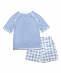 Outlet ❤️ Millie & Maxx Periwinkle & White Gingham Short-Sleeve Rashguard Set - Boys For Kids ✨ -Millie Loves Lily Shop zu102548485 alt 2 tm1641328708