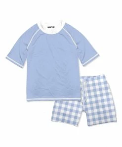 Outlet ❤️ Millie & Maxx Periwinkle & White Gingham Short-Sleeve Rashguard Set - Boys For Kids ✨