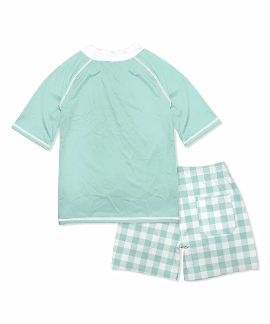 Best deal 🛒 Millie & Maxx Mint & White Gingham Short-Sleeve Rashguard Set - Boys For Kids 👏 3 Best deal 🛒 Millie & Maxx Mint & White Gingham Short-Sleeve Rashguard Set - Boys For Kids 👏 - Image 3