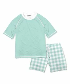 Best deal 🛒 Millie & Maxx Mint & White Gingham Short-Sleeve Rashguard Set - Boys For Kids 👏