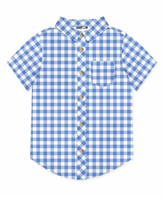 Deals ๐ Millie & Maxx Marina Blue & White Gingham Short-Sleeve Button-Up - Toddler & Boys For Kids ๐