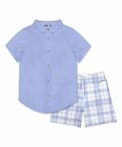 Best deal 🎉 Millie & Maxx Periwinkle Short-Sleeve Button-Up & Plaid Pocket Shorts - Boys For Kids 🥰
