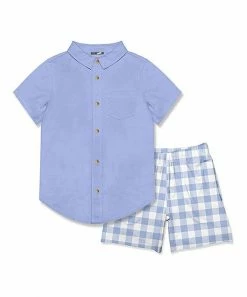 Flash Sale 🔔 Millie & Maxx Periwinkle Short-Sleeve Button-Up & Gingham Pocket Shorts - Toddler & Boys For Kids 😉