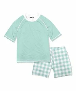 Best deal 😍 Millie & Maxx Mint & White Gingham Short-Sleeve Rashguard & Shorts Set - Boys For Kids 😍