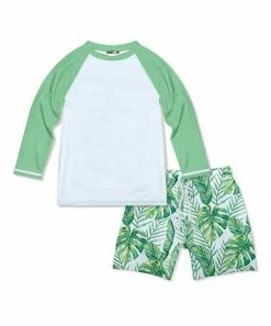 Cheapest 👍 Millie & Maxx Pale Blue Tropical Fern Long-Sleeve Rashguard Set - Toddler & Boys For Kids 🔔