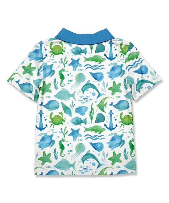 Hot Sale ❤️ Millie & Maxx White & Blue Watercolor Sea Short-Sleeve Polo - Boys For Kids ❤️ 4 Hot Sale ❤️ Millie & Maxx White & Blue Watercolor Sea Short-Sleeve Polo - Boys For Kids ❤️ - Image 4