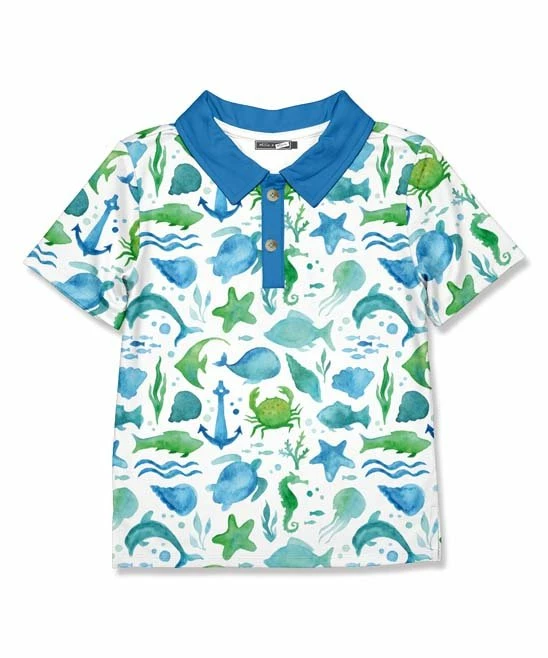 Hot Sale ❤️ Millie & Maxx White & Blue Watercolor Sea Short-Sleeve Polo - Boys For Kids ❤️ 1 Hot Sale ❤️ Millie & Maxx White & Blue Watercolor Sea Short-Sleeve Polo - Boys For Kids ❤️