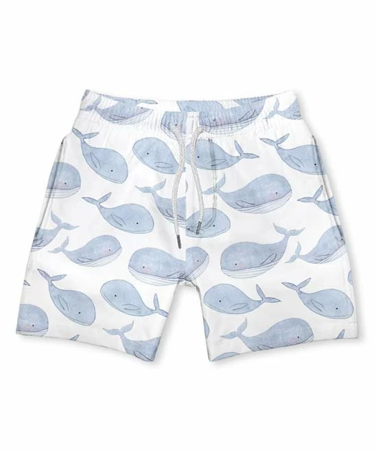 Best deal 🛒 Millie & Maxx White & Periwinkle Whales Swim Trunks - Toddler For Kids 🔥