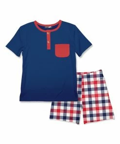 Budget 😍 Millie & Maxx Navy Pocket Henley & Americana Plaid Pocket Shorts - Infant For Kids 🎁
