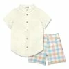 Buy 🥰 Millie & Maxx Cream Short-Sleeve Button-Up & Pastel Plaid Pocket Shorts - Boys For Kids 👍
