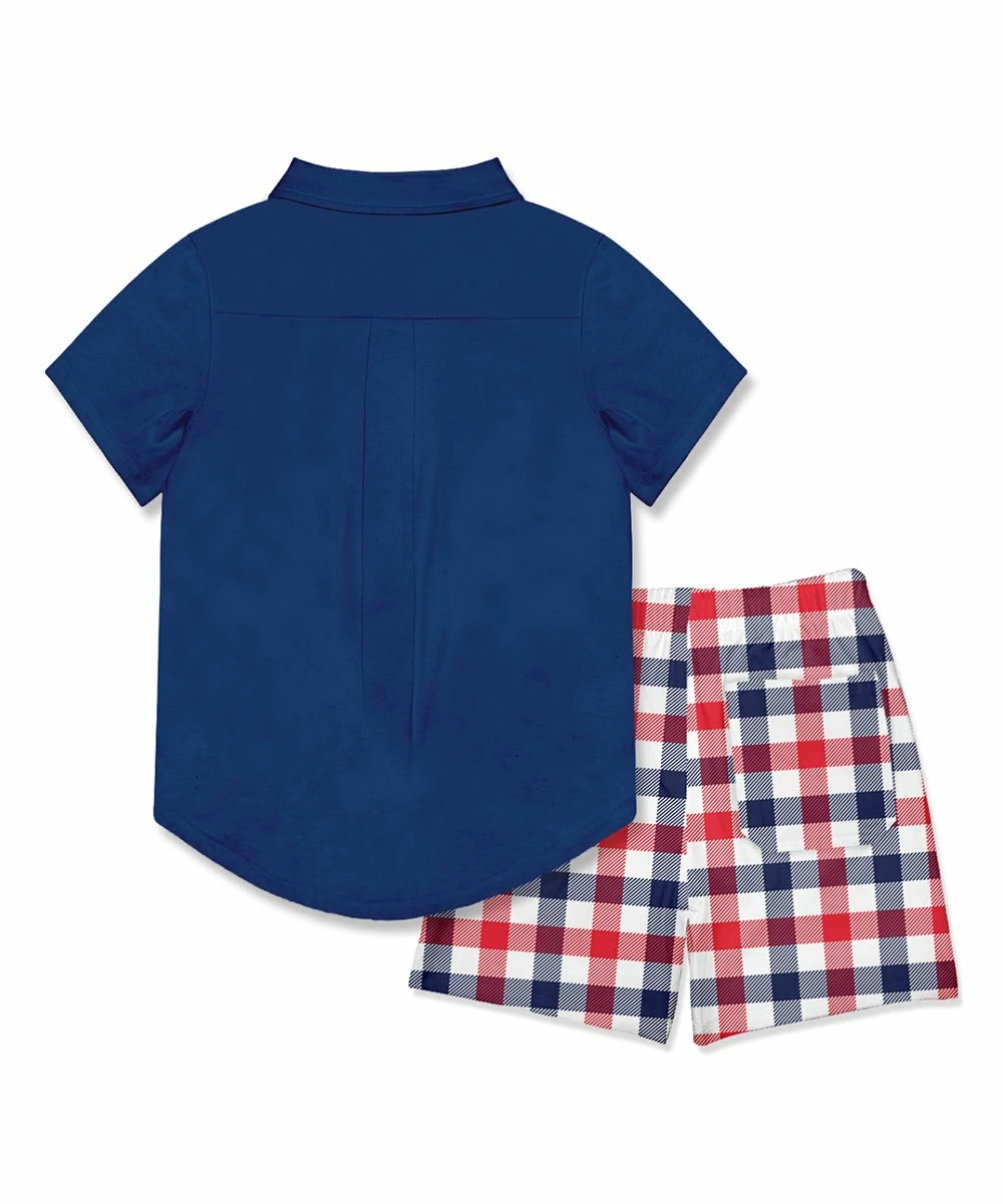 Flash Sale ๐ Millie & Maxx Navy Short-Sleeve Button-Up & Americana Plaid Pocket Shorts - Boys For Kids โ๏ธ 3 Flash Sale ๐ Millie & Maxx Navy Short-Sleeve Button-Up & Americana Plaid Pocket Shorts - Boys For Kids โ๏ธ - Image 3