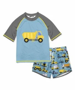 Top 10 🎉 Millie & Maxx Light Blue Construction Truck Short-Sleeve Rashguard Set - Boys For Kids 🌟