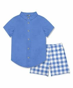 Budget 🤩 Millie & Maxx Marina Blue Short-Sleeve Button-Up & Gingham Pocket Shorts - Toddler & Boys For Kids ✨