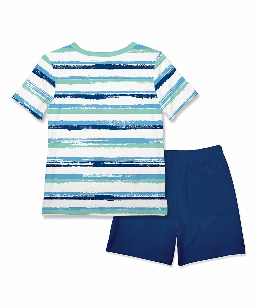 Coupon 🌟 Millie & Maxx Mint Brush Stripe Henley & Navy Shorts - Infant, Toddler & Boys For Kids 👍 - Image 2
