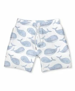 Brand new ⌛ Millie & Maxx White & Blue Gray Whale Swim Trunks - Infant, Toddler & Boys For Kids 🔥