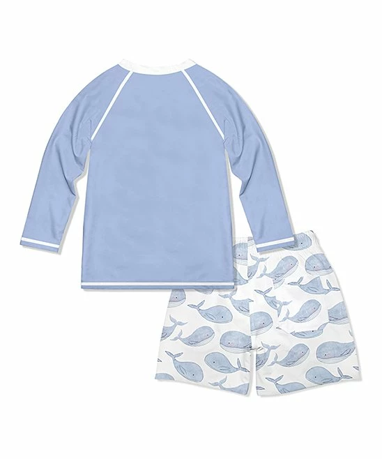 Coupon ❤️ Millie & Maxx White & Periwinkle Whales Long-Sleeve Rashguard Set - Infant, Toddler & Boys For Kids ✨ - Image 3