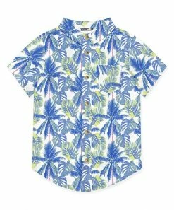 Promo 😉 Millie & Maxx White & Blue Palm Trees Short-Sleeve Button-Up - Boys For Kids ⭐