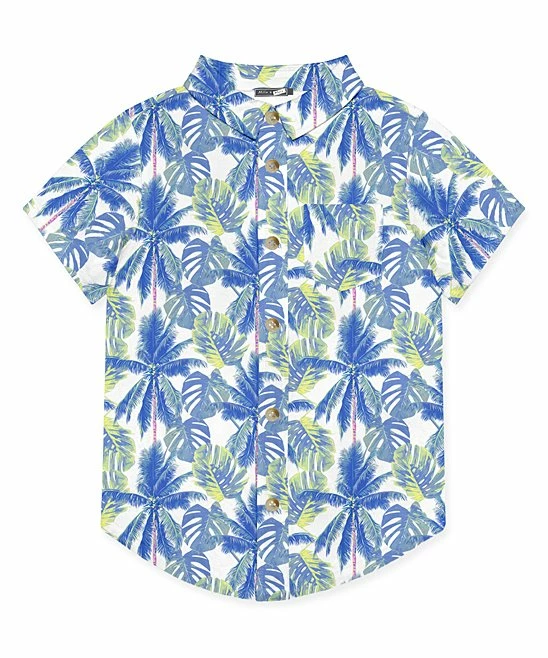 Promo ๐ Millie & Maxx White & Blue Palm Trees Short-Sleeve Button-Up - Boys For Kids โญ 1 Promo ๐ Millie & Maxx White & Blue Palm Trees Short-Sleeve Button-Up - Boys For Kids โญ