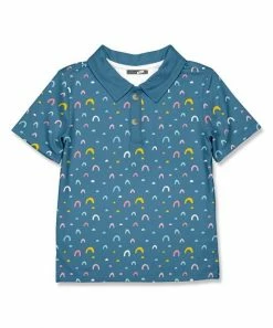 Outlet ✨ Millie & Maxx Teal Mini Rainbow Polo - Boys For Kids 👏