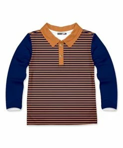 Brand new 🛒 Millie & Maxx Navy & Rust Stripe Color Block Long-Sleeve Polo - Infant, Toddler & Boys For Kids ⌛
