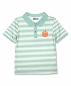 Cheapest ✔️ Millie & Maxx Mint & White Stripe Pumpkin Polo - Infant, Toddler & Boys For Kids 🧨