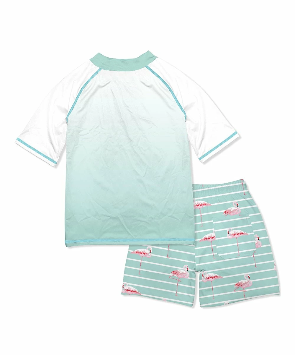 Brand new ๐ Millie & Maxx Mint & White Ombrรฉ Stripe Flamingo Short-Sleeve Rashguard Set - Boys For Kids ๐ 3 Brand new ๐ Millie & Maxx Mint & White Ombrรฉ Stripe Flamingo Short-Sleeve Rashguard Set - Boys For Kids ๐ - Image 3