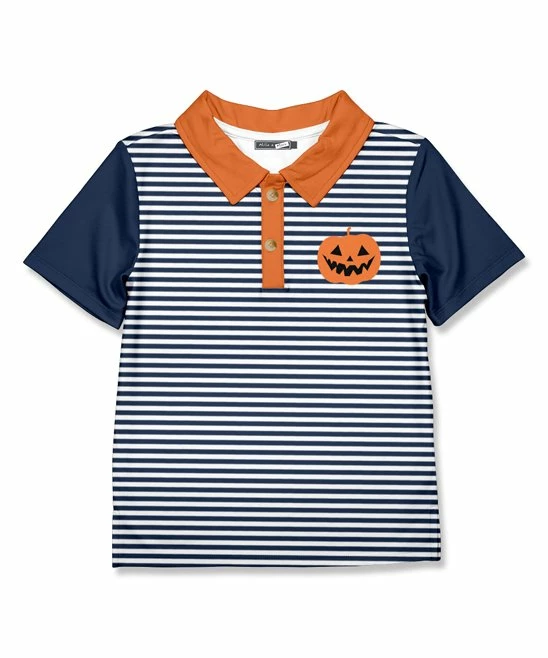 Outlet ⭐ Millie & Maxx Dusty Navy Stripe Jack-O'-Lantern Polo - Boys For Kids 🥰 1 Outlet ⭐ Millie & Maxx Dusty Navy Stripe Jack-O'-Lantern Polo - Boys For Kids 🥰