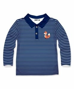 Promo โ Millie & Maxx Navy Stripe Fox Long-Sleeve Polo - Toddler For Kids โจ