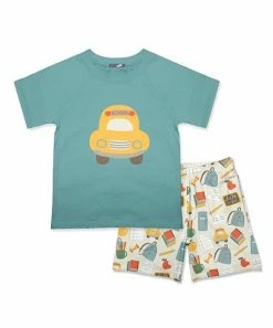 Wholesale 🤩 Millie & Maxx Nile Blue School Bus Crewneck Tee & Cream Back To School Shorts - Toddler & Boys For Kids 👏