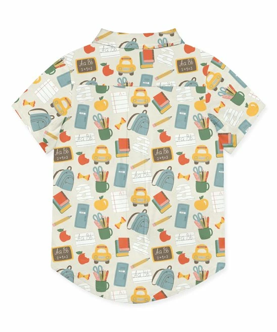 Outlet 😍 Millie & Maxx Khaki School Bag Short-Sleeve Button-Up - Boys For Kids 🎁 - Image 3