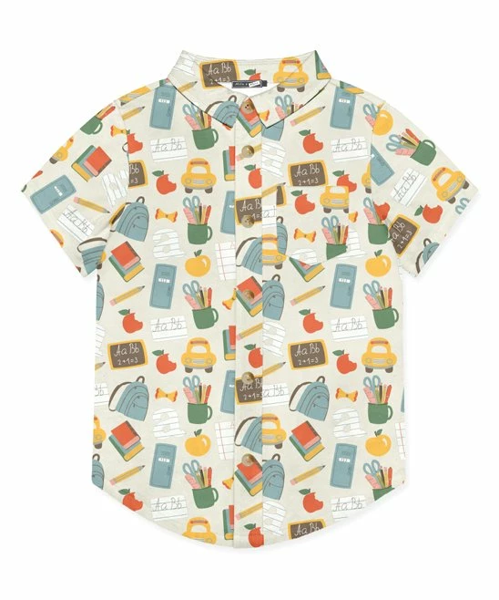 Outlet 😍 Millie & Maxx Khaki School Bag Short-Sleeve Button-Up - Boys For Kids 🎁