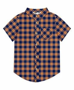 Best deal 👍 Millie & Maxx Navy & Rust Gingham Short-Sleeve Button-Up - Boys For Kids ✔️