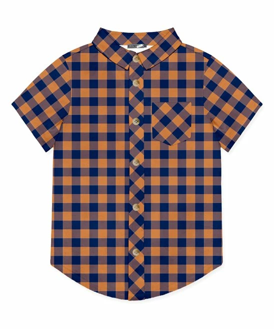 Best deal ๐ Millie & Maxx Navy & Rust Gingham Short-Sleeve Button-Up - Boys For Kids โ๏ธ