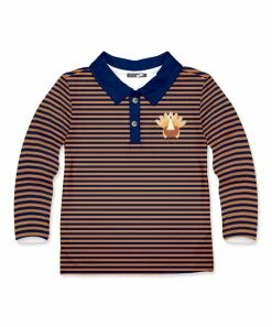 Discount ๐ฅฐ Millie & Maxx Navy & Rust Stripe Turkey Long-Sleeve Polo - Boys For Kids ๐