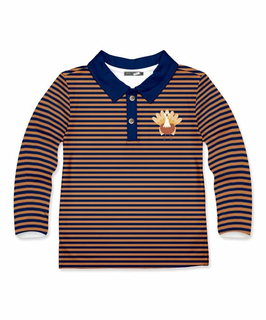 Discount ๐ฅฐ Millie & Maxx Navy & Rust Stripe Turkey Long-Sleeve Polo - Boys For Kids ๐