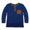 Budget ⭐ Millie & Maxx Navy & Caramel Café Pocket Henley - Boys For Kids 🛒