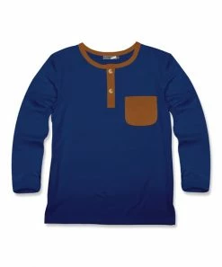 Budget ⭐ Millie & Maxx Navy & Caramel Café Pocket Henley - Boys For Kids 🛒