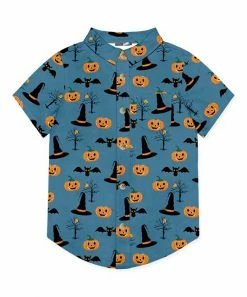 Best Pirce 👏 Millie & Maxx Teal & Orange Jack-O'-Lanterns Short-Sleeve Button-Up - Boys For Kids 😍
