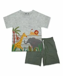 Best deal ✔️ Millie & Maxx Gray Animal Zoo Tee & Olive Drawstring Shorts - Infant & Toddler For Kids 😀