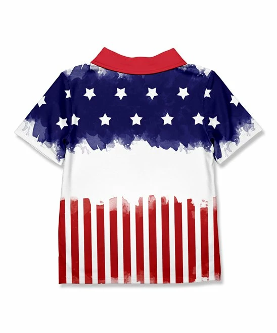 Outlet ๐ Millie & Maxx Red & Navy Watercolor Stars & Stripes Polo - Toddler & Boys For Kids โค๏ธ - Image 2