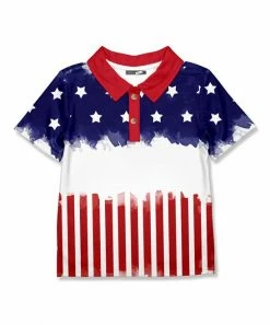 Outlet 👍 Millie & Maxx Red & Navy Watercolor Stars & Stripes Polo - Toddler & Boys For Kids ❤️