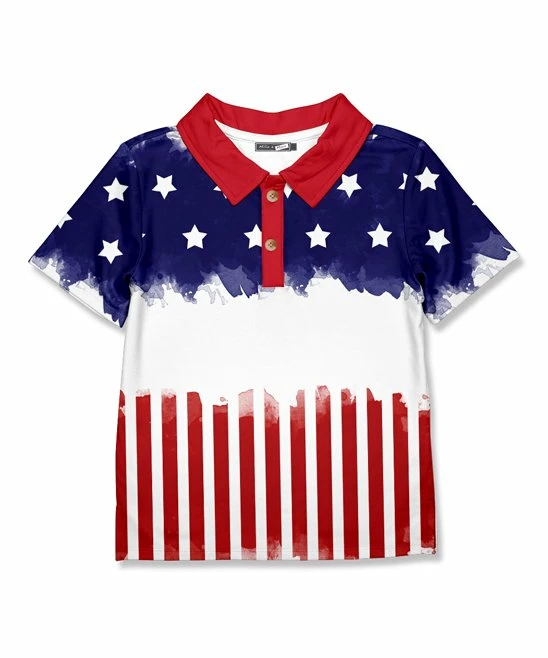 Outlet ๐ Millie & Maxx Red & Navy Watercolor Stars & Stripes Polo - Toddler & Boys For Kids โค๏ธ
