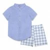 Outlet ⌛ Millie & Maxx Periwinkle Short-Sleeve Button-Up & White Gingham Pocket Shorts - Toddler & Boys For Kids ✔️
