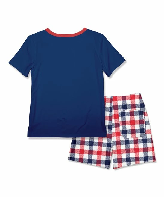 Promo ✨ Millie & Maxx Navy Pocket Henley & Americana Plaid Pocket Shorts - Infant, Toddler & Boys For Kids 🎁 - Image 2