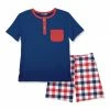 Promo ✨ Millie & Maxx Navy Pocket Henley & Americana Plaid Pocket Shorts - Infant, Toddler & Boys For Kids 🎁