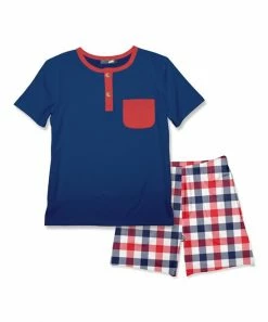 Promo โจ Millie & Maxx Navy Pocket Henley & Americana Plaid Pocket Shorts - Infant, Toddler & Boys For Kids ๐