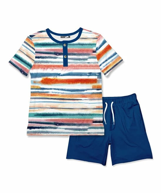Promo ๐ Millie & Maxx White Riptide Stripe Henley & Navy Pocket Shorts - Toddler & Boys For Kids ๐ฅ 1 Promo ๐ Millie & Maxx White Riptide Stripe Henley & Navy Pocket Shorts - Toddler & Boys For Kids ๐ฅ