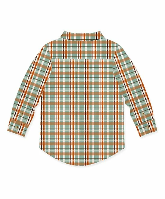 Promo 😉 Millie & Maxx Nile Blue & Orange Pumpkin Patch Plaid Long-Sleeve Button-Up - Toddler & Boys For Kids 🔔 3 Promo 😉 Millie & Maxx Nile Blue & Orange Pumpkin Patch Plaid Long-Sleeve Button-Up - Toddler & Boys For Kids 🔔 - Image 3