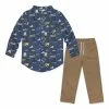 Cheap ⭐ Millie & Maxx Dusty Navy Truckload Button-Up & Brown Drawstring Straight-Leg Pants - Toddler & Boys For Kids ⭐