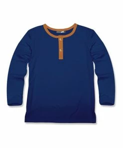 Promo ๐ Millie & Maxx Navy & Rust Constrast-Trim Henley - Toddler For Kids ๐